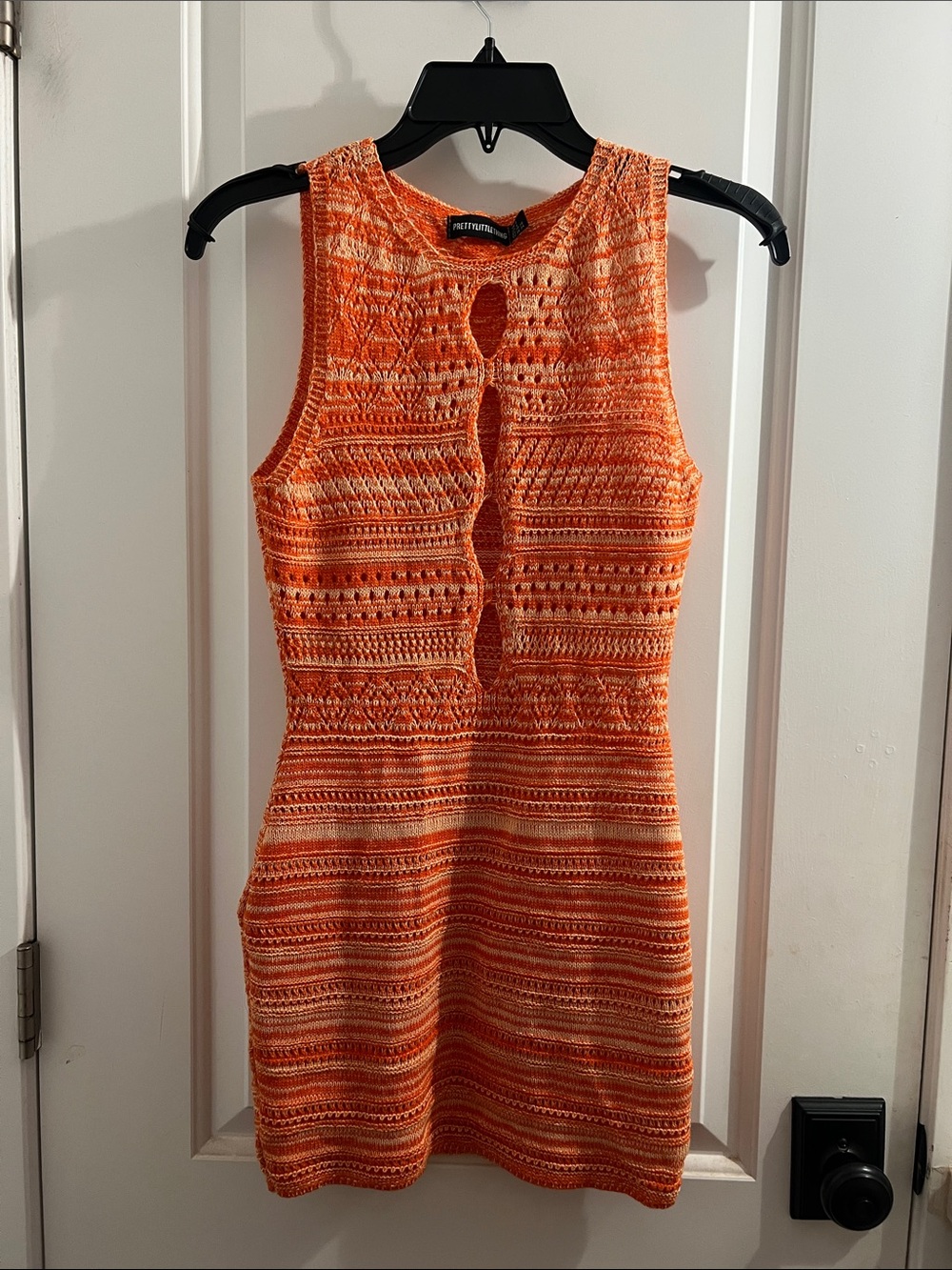 PrettyLittleThing Orange Striped Crochet Bodycon Dress